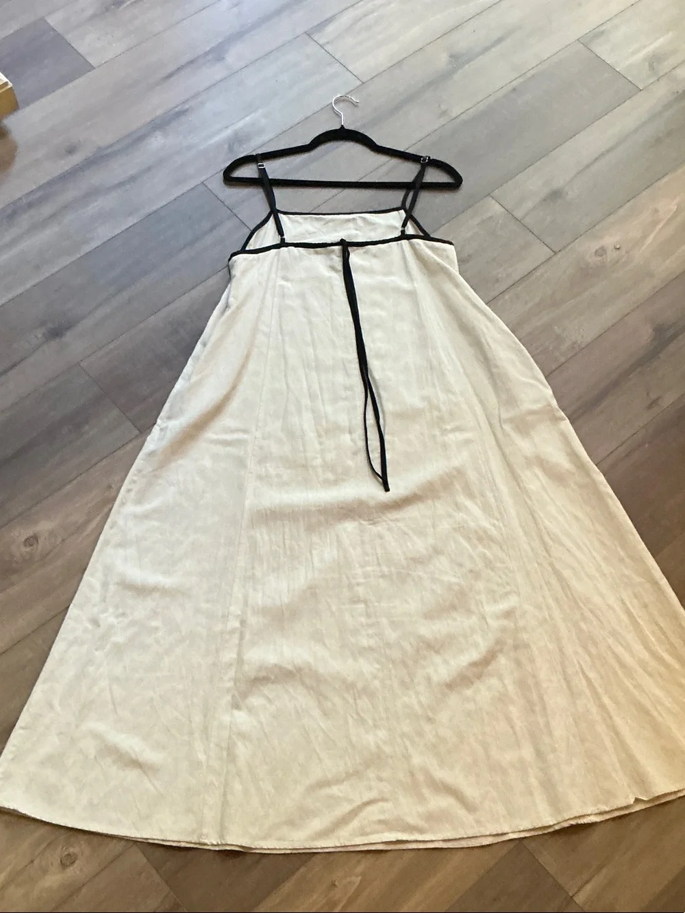 Shy Velvet Cream Maxi Slip Dress with Black Trim - Picture 3 of 9